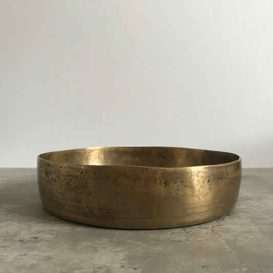 Antique Brass Shallow Singing Bowl / Flower Vessel