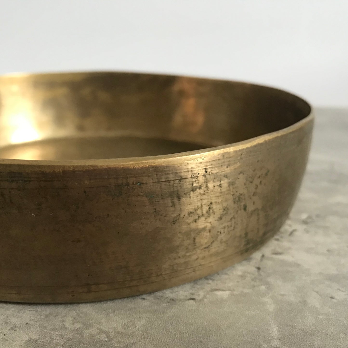 Antique Brass Shallow Singing Bowl / Flower Vessel