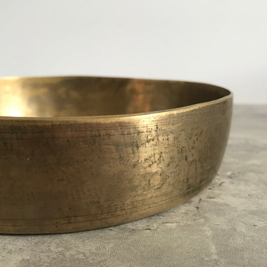 Antique Brass Shallow Singing Bowl / Flower Vessel