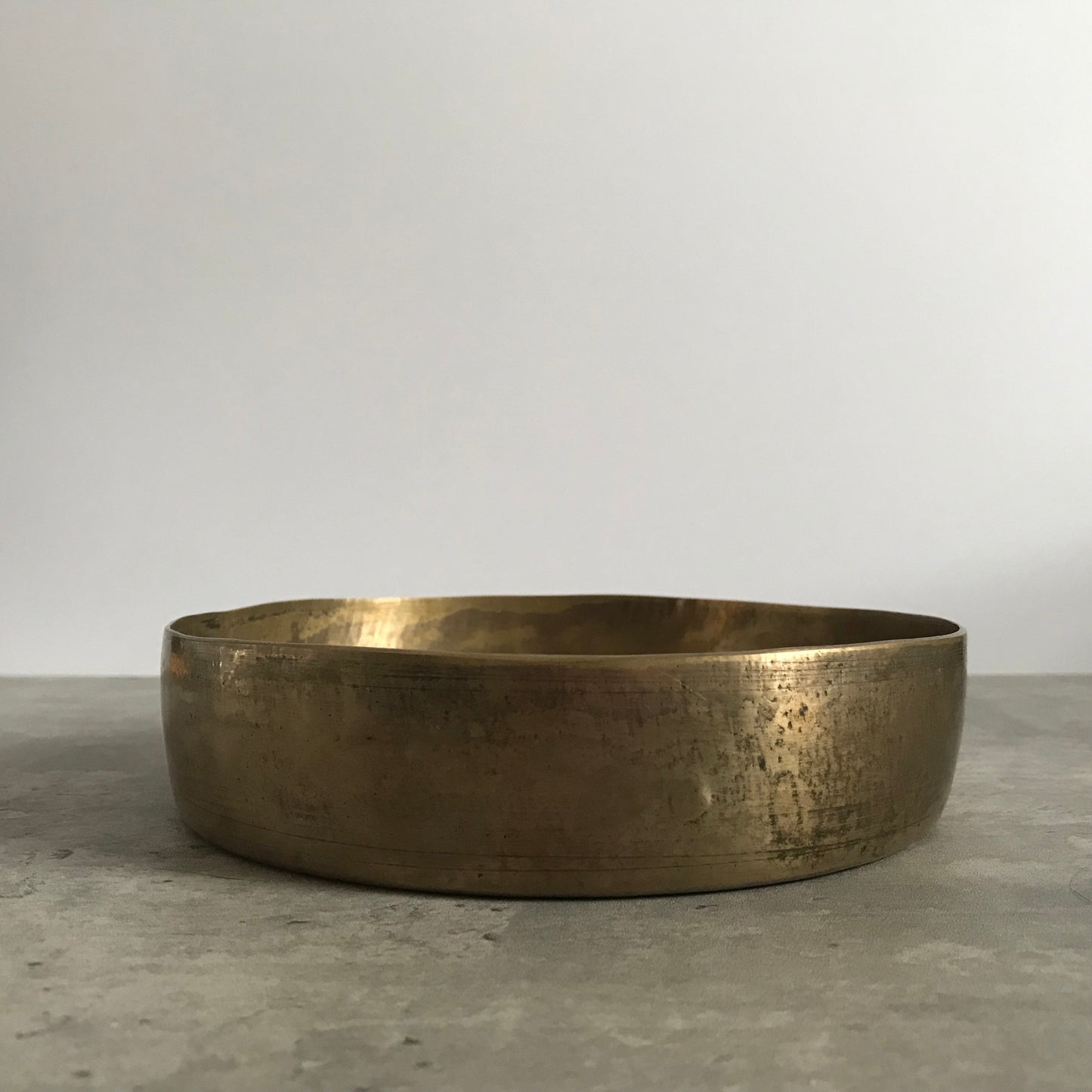 Antique Brass Shallow Singing Bowl / Flower Vessel